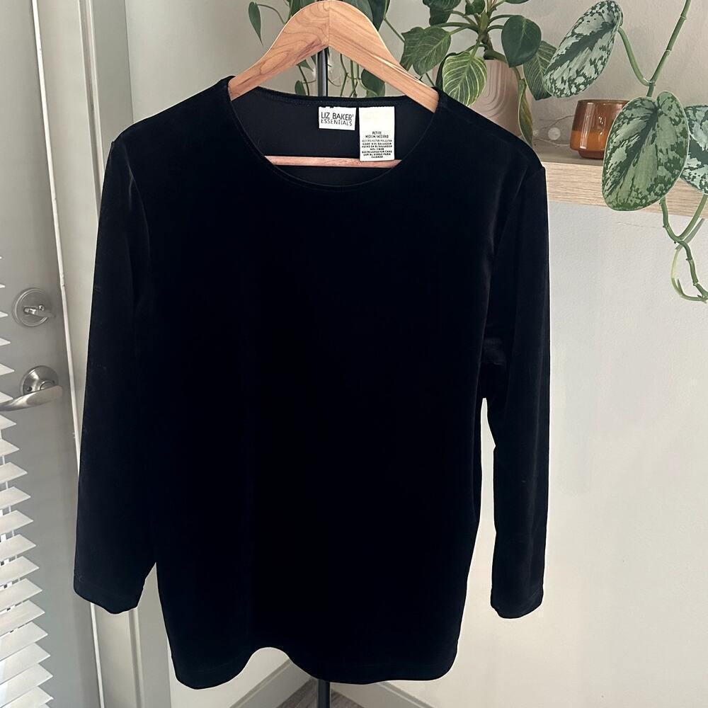Liz Baker Black Velvet Long Sleeve Womens M Elegant Minimalist Pullover Tunic
